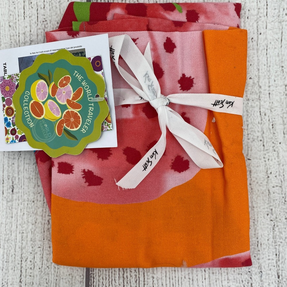 Ken Scott Table Runner 20x59 Orange Strawberry Fragoloni Cotton Italy Colorful